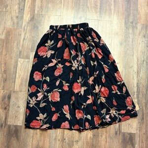 Clio Black and Red Floral A-Line Skirt
